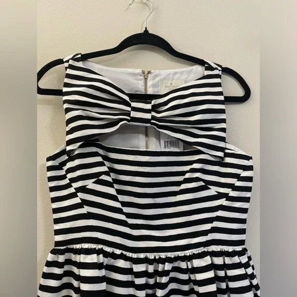 NWT Kate Spade Silk Blend Vivien Striped A-Line Dress in Black and White - 4 - Picture 3 of 12